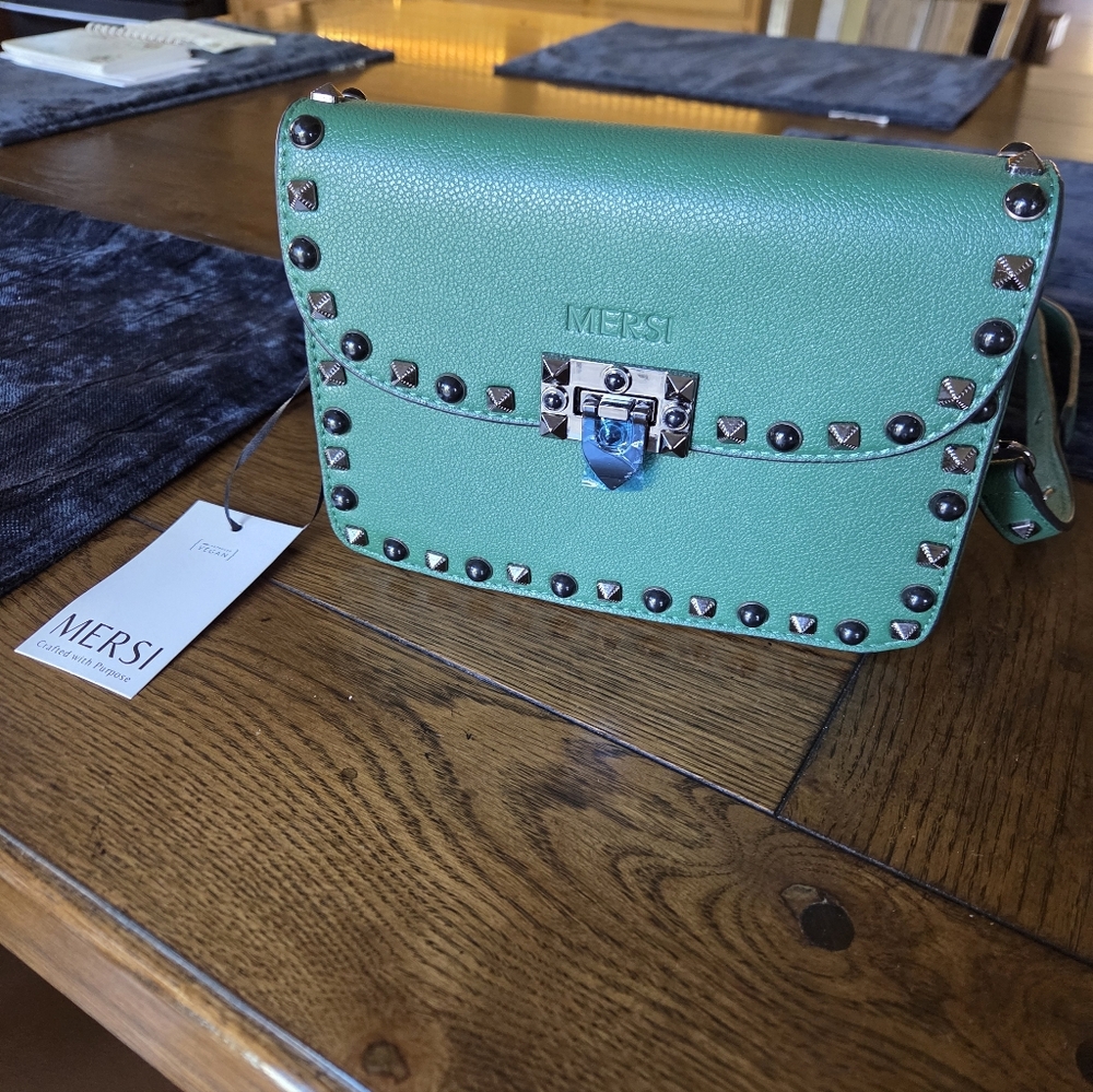 Mersi Vegan Green Crossbody Studded New With Tags Purse
